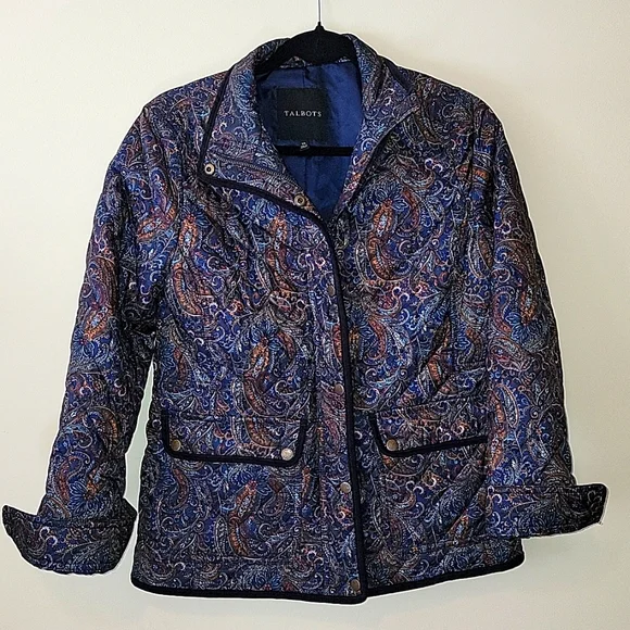 Talbots quilted jacket.  Navy paisley.  Size XS.  Gorgeous! - Picture 2 of 8
